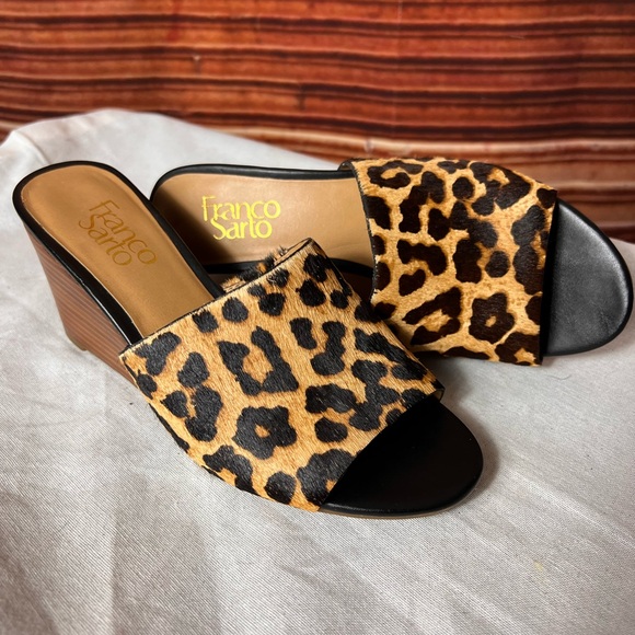 Franco Sarto Shoes - Franco Sarto Leopard Print Leather Wedge Sandals, Size 7, excellent condition